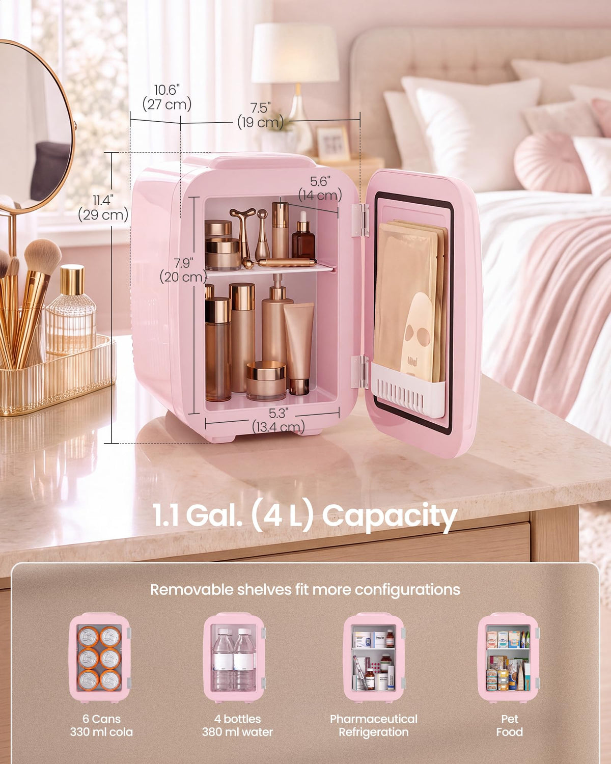 SONGMICS Mini Fridge 4L/6 Can, Portable Small Fridge Mini Cooler & Warmer