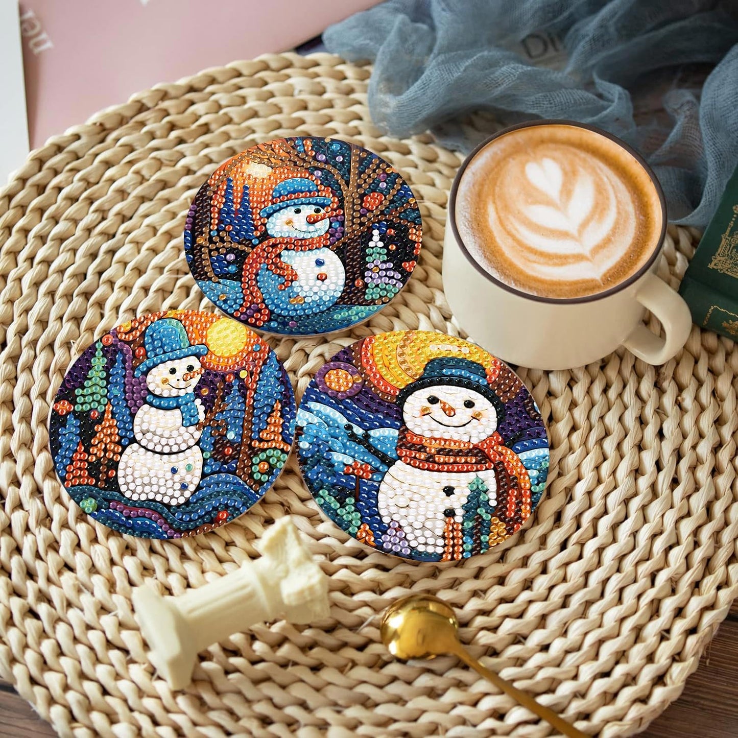 8Pcs Diamond Painting Coasters with Holder,DIY Cocktail Life Coaster Diamond Art Kits for Adults Kids,Beginners Round Full Drill Diamonds Art Craft Supplies