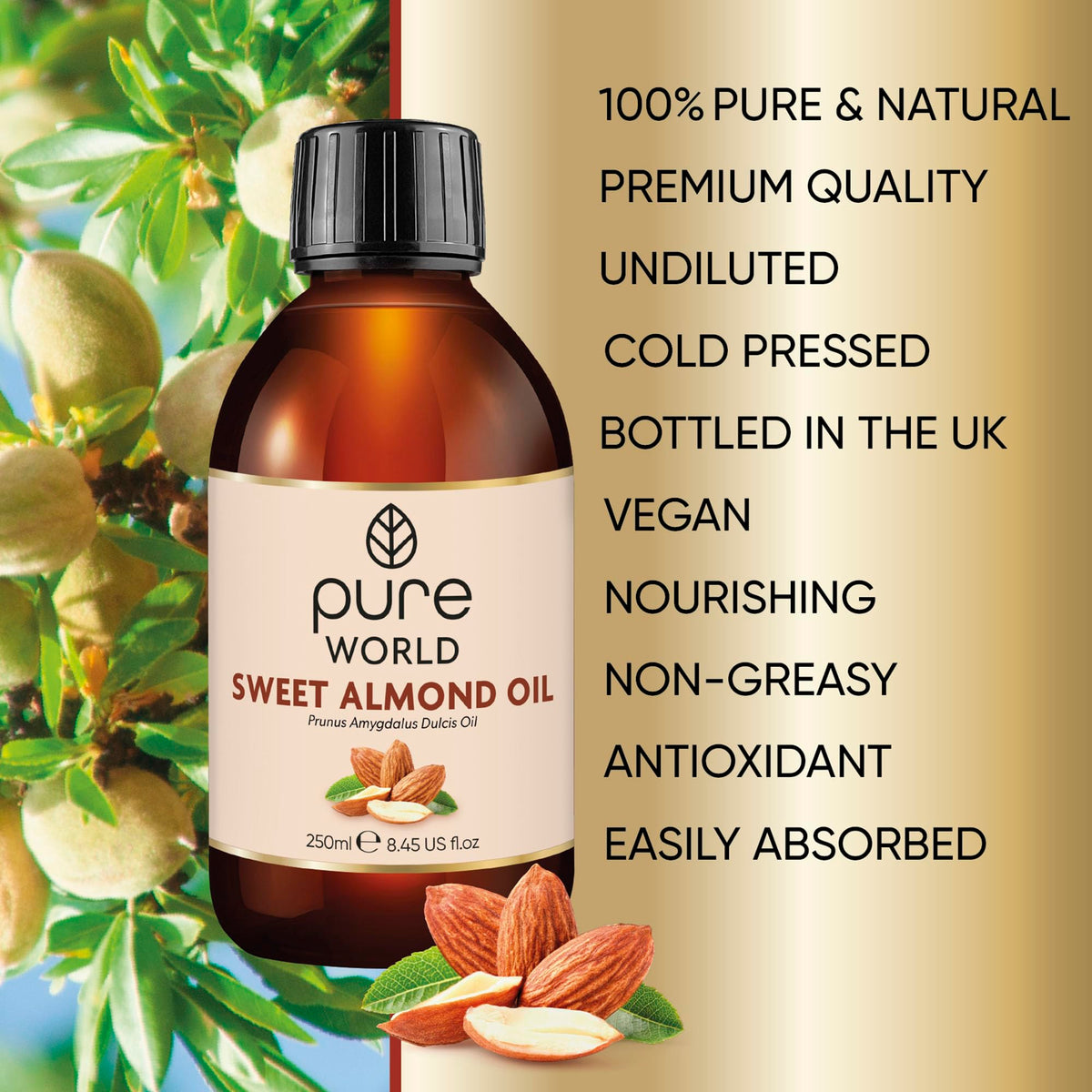 Pure World Natural Castor Oil 250ML Cold & Freshly Pressed 100% Pure and Undiluted Hexane Free Nourish Your Skin and Hair Eyebrows, Nails, Beard, Hair, Eyelash Growth Food Grade