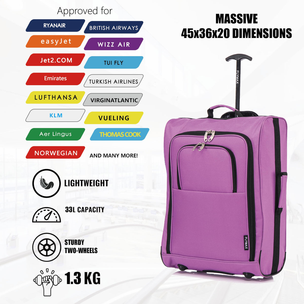 Easyjet 45x36x20 Carry on Suitcase Approved Underseat Cabin Bag Case Lightweight Hand Luggage 1.3kg 33L Black