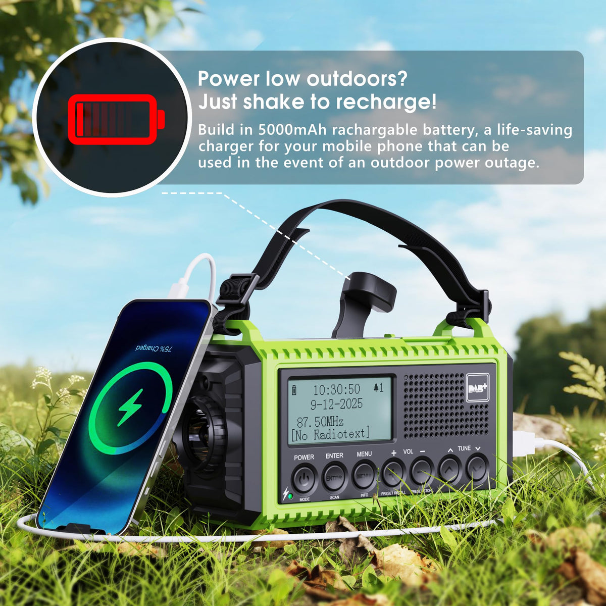 ROCAM Wind up Radio Solar, Battery, Torch, Portable DAB Radio