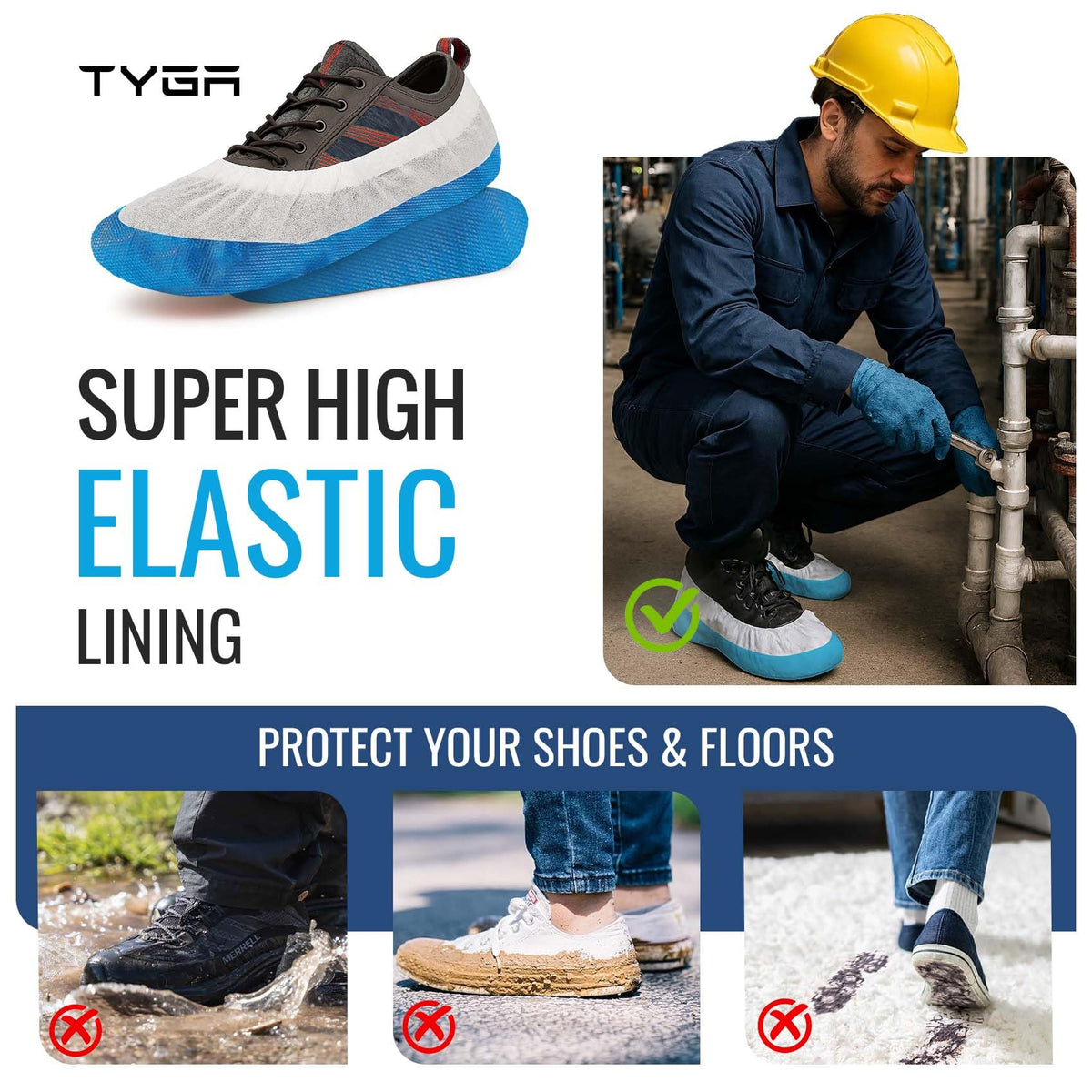 TYGA 20 Pieces Waterproof Reusable Shoe Covers - Blue