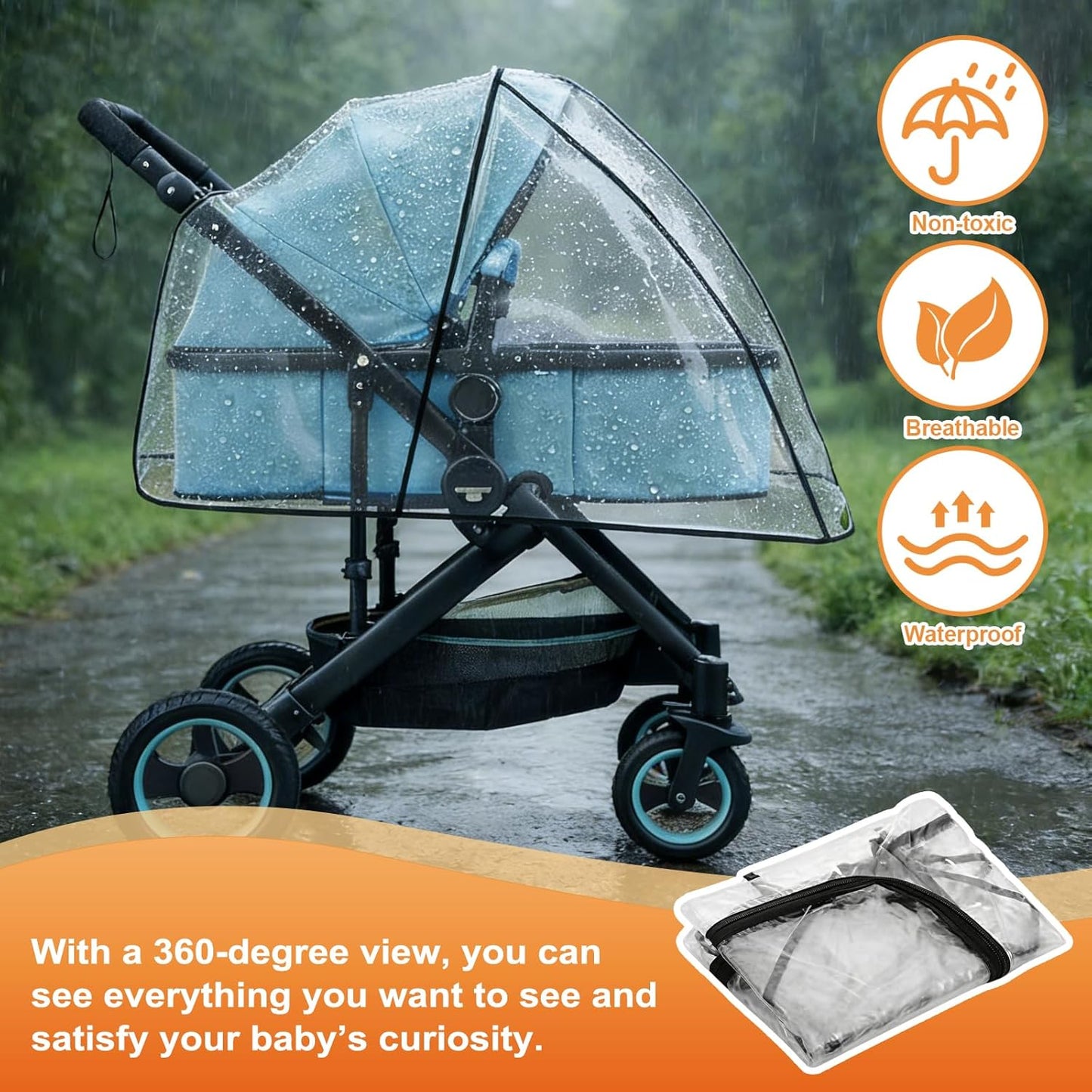 Universal Rain Cover for Pushchair & Pram - Clear EVA Weather Shield, Durable Waterproof Protection for Baby Stroller, Toddler Buggy in Heavy Rain & Wind