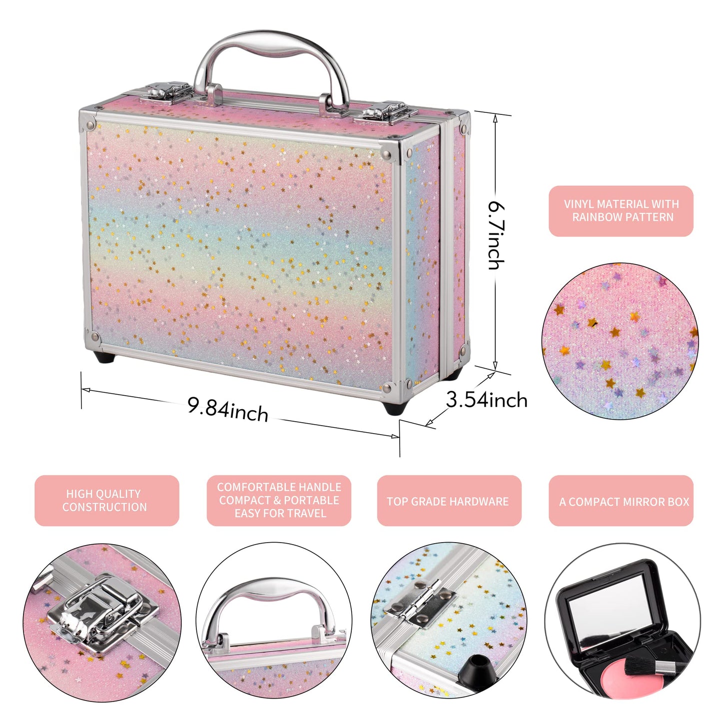 Hot Sugar Girls Makeup Set, Complete Starter Cosmetics Kit with Eye Shadow, Lip Balm, Blush, Lip Gloss, Brushes, Eye Pencils and Mirror (Mermaid)