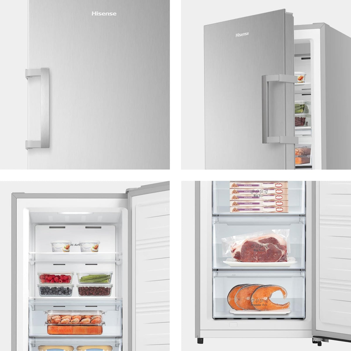 Hisense FV298N4ACE Tall Freestanding Freezer 240 Litre Capacity Total No Frost with LED Display 59D x 59.5W x 172H cm - Stainless Steel, Silver
