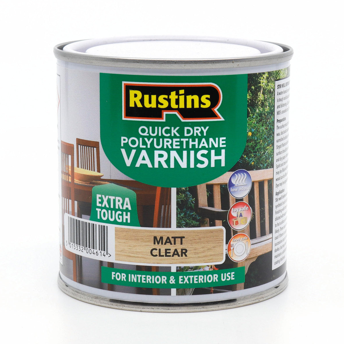RustinsQuick Dry Poly Varnish Satin Clear 500ml -Tough, Water-Based Clear Finish in Gloss, Matt or Satin; Durable Protection for Interior Wood, Furniture and Floors