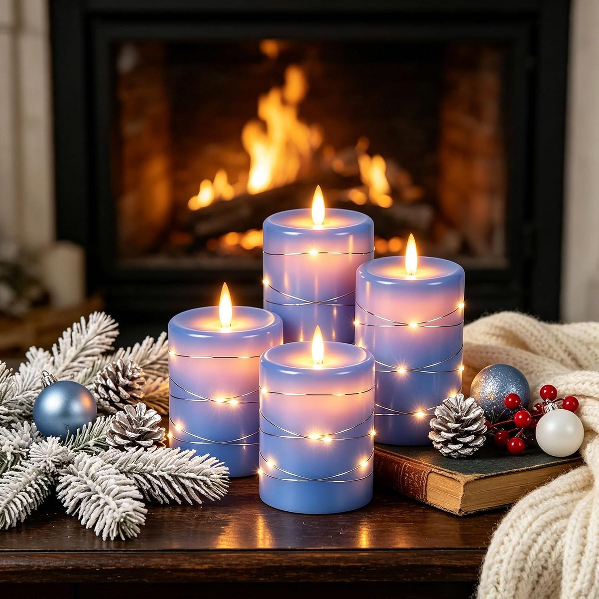 Da by 3 Pack Ivory Flameless LED Candles with Fairy Lights, Realistic Moving Flame Paraffin Wax Candles, Remote Control, Soft Warm Light, 8cm D x 12.5/14.5/16.5cm H, Indoor Wedding Home Decor
