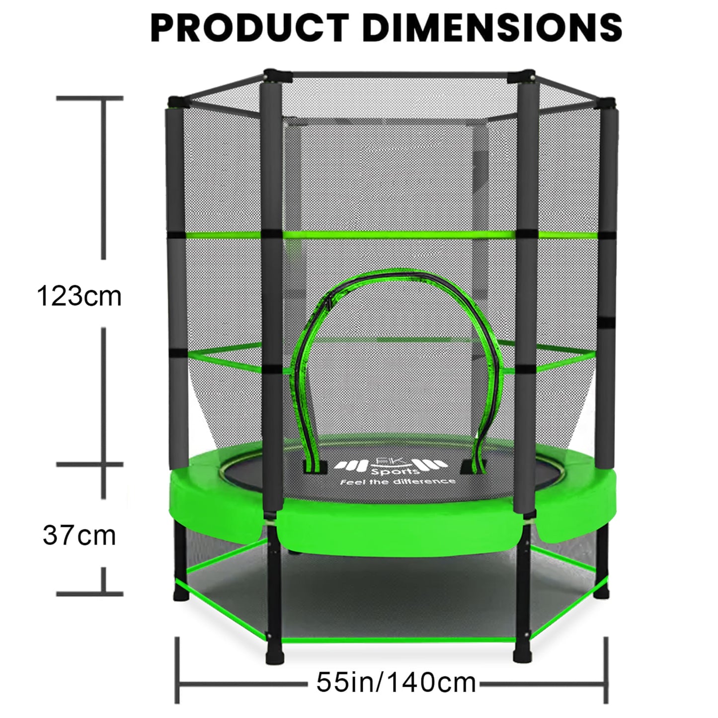 FK Sports 55" Kids Rebounder Trampoline with Safety Net — Bungee System, Max 100 kg