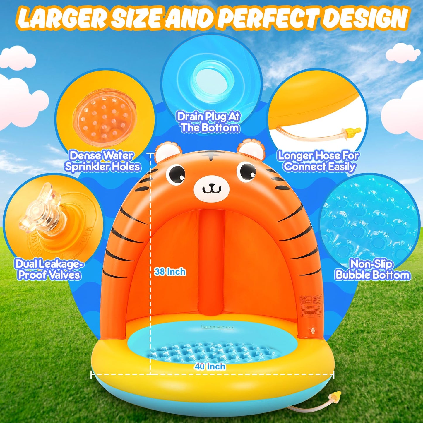 COOLJOYA Inflatable Pool | Splash Spray Paddling Pool Sprinkler Pad | Paddling Pool for Kids Toddlers | Swimming Pool Toy Gifts 68 x 41 x 18 Inch (Unicorn)