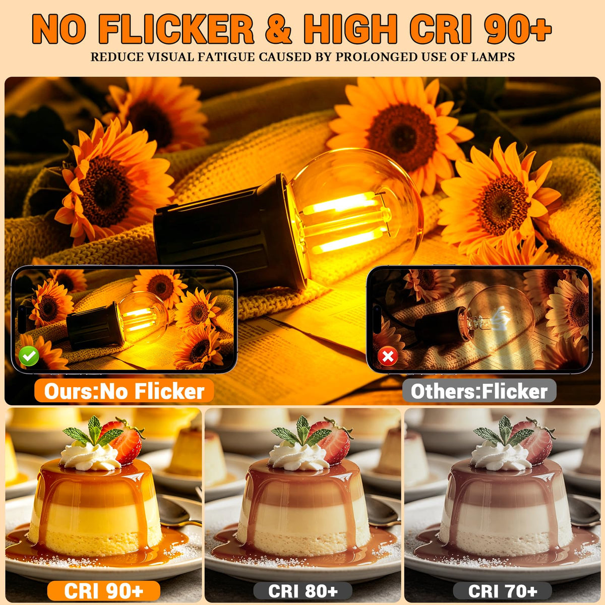Caldarax 0.5W E14 LED Vintage Night Light Bulb, Mini C7 LED Filament Candle Bulbs Amber Warm White 2200K E14 Orange SES Small Edison Screw Salt Lamp Bulbs, 5W Equivalent, Non Dimmable, 2 Pack