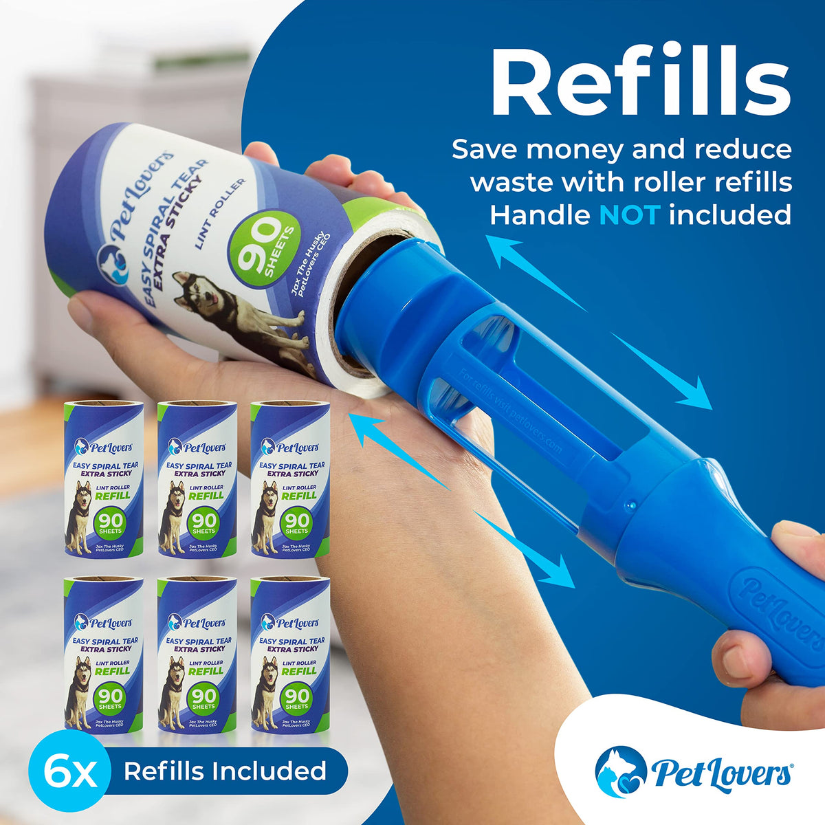 PetLovers Extra Sticky Lint Roller Mega Value Set 450 Sheets for Pet Hair Removal Dog and Cat Lint Remover 5 Pack