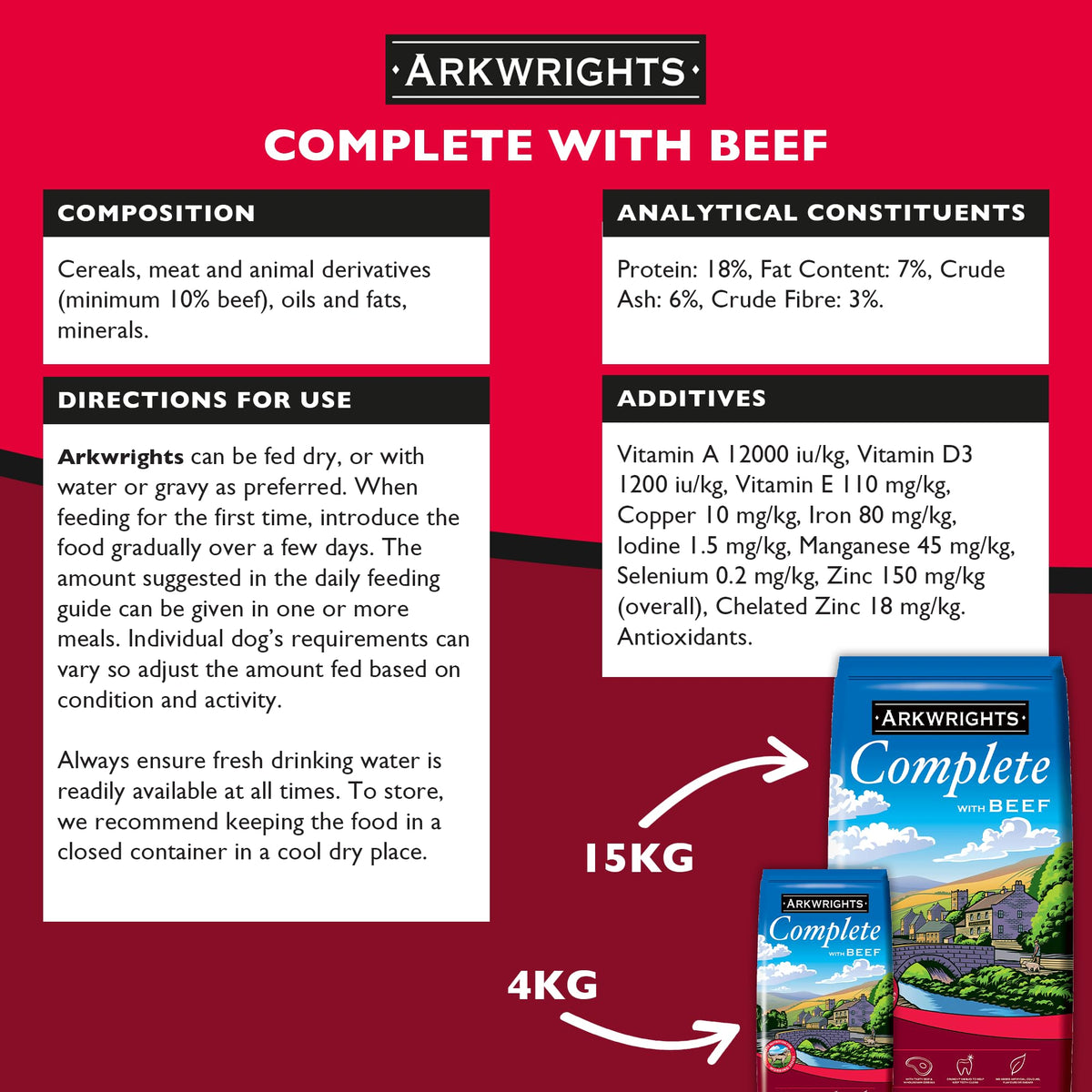 Arkwrights Complete with Beef Dry Dog Food 15kg - Complete Nutrition for Working and Sporting Adult Dogs - Healthy, Nutritious Dry Dog Biscuits