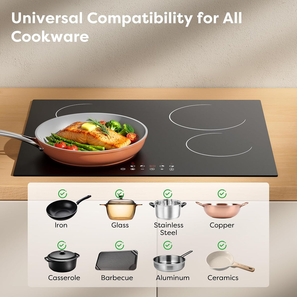 CDV 60cm Ceramic Hob 4 Zones 6400W Dual Ring Built-in Hardwired CDVER64B