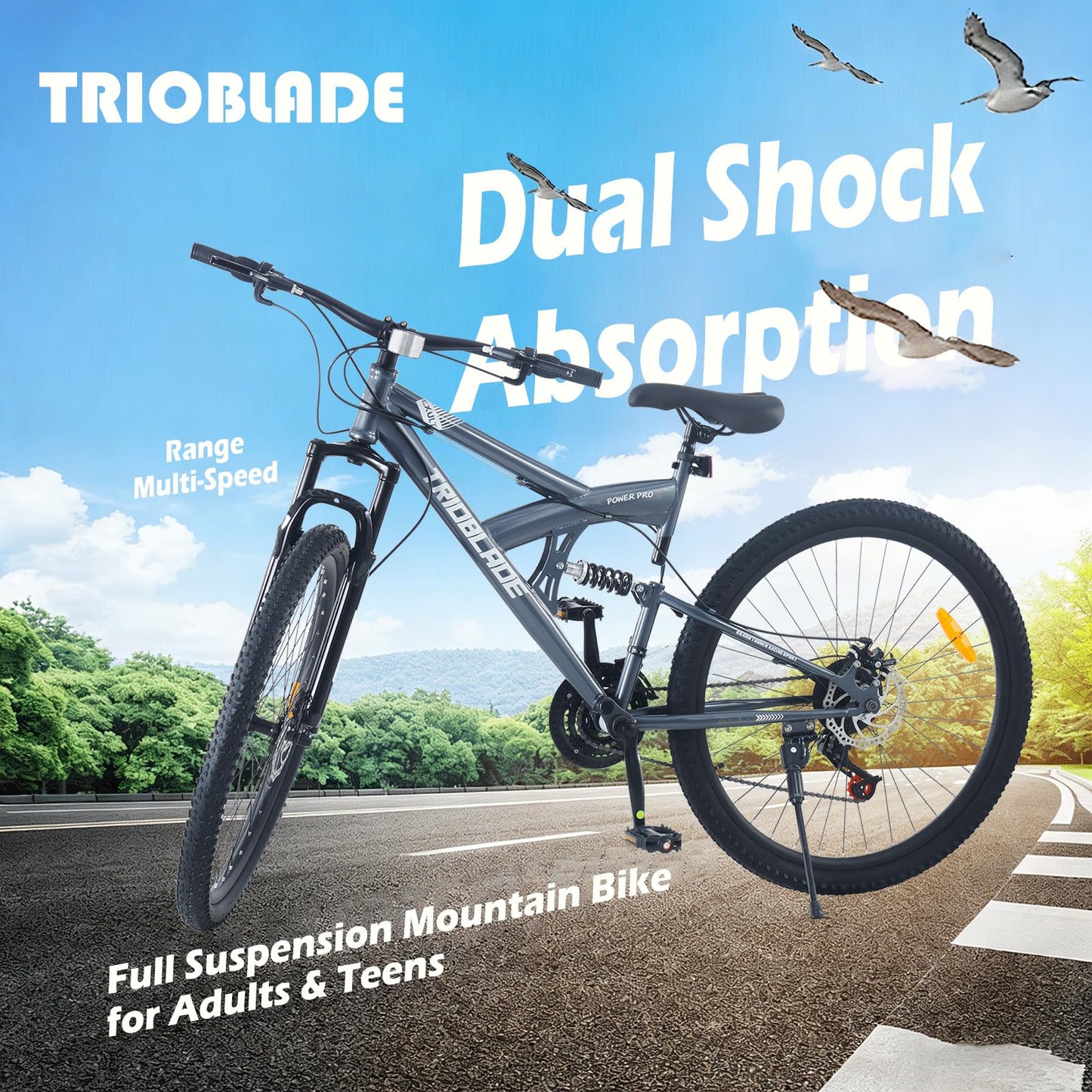 TRIOBLADE Full Suspension Mountain Bike — 2.35" Fat Tyres, Disc Brakes | 20"/24"/26"/27.5"