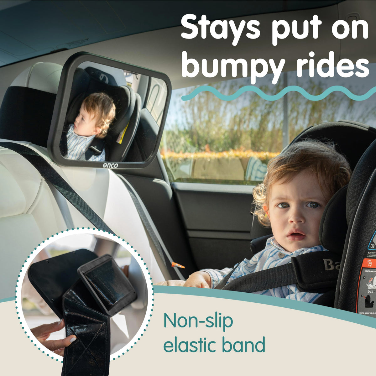 Onco Baby Car Mirror - Award-Winning, Shatterproof & Shakeproof [Black]