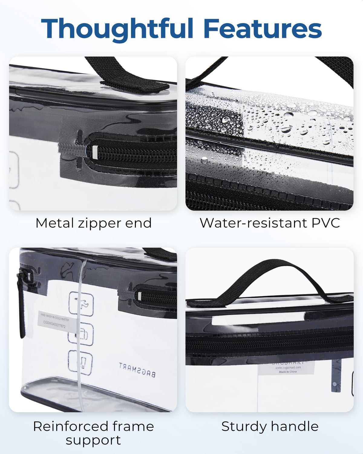 BAGSMART 2pcs Clear Toiletry Bag TSA Travel Essential for Makeup Liquids (Pack of 2)
