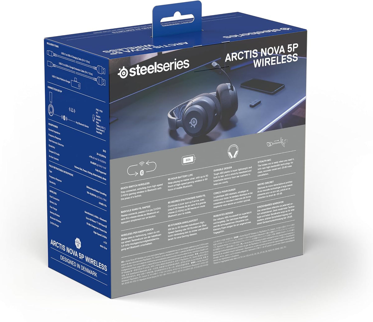 SteelSeries Arctis Nova 5P Wireless - PS5 Gaming Headset - 100+ Audio Presets via App - Neodymium Magnetic Drivers - 60H Battery - 2.4GHz/BT - ClearCast Gen2.X Mic - Supports PS4, PC, Mobile