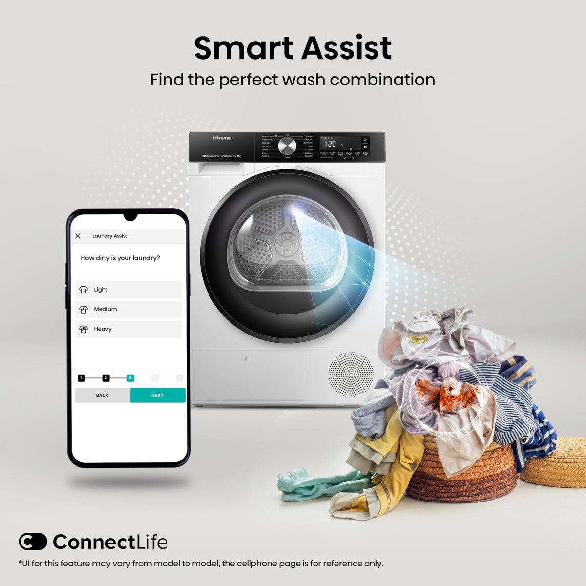 Hisense DH1Q802BW2 60cm Freestanding 8 KG Heatpump Front Load Tumble Dryer, 16 Programmes, Auto Dry, Steam Refresh, Allergy Care - White
