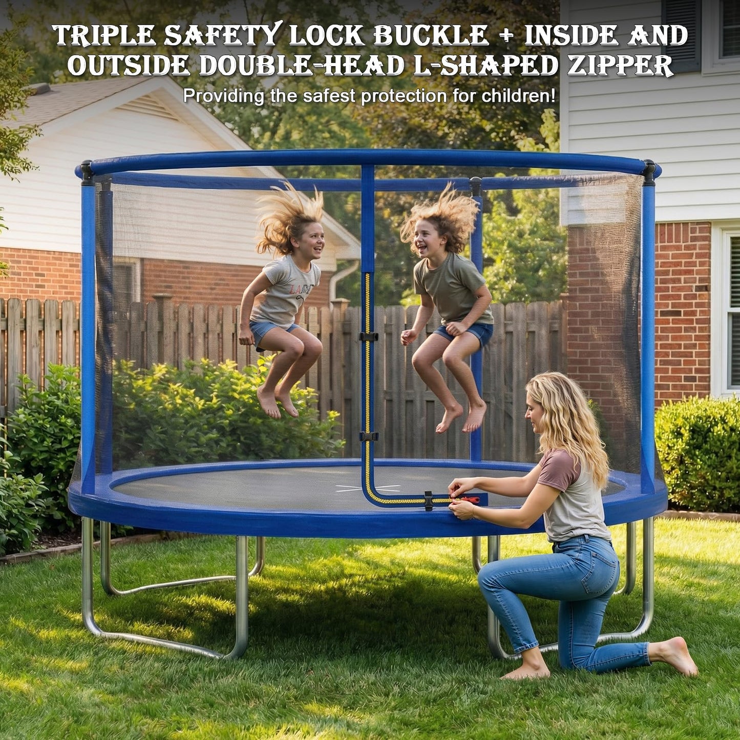 JUMMICO 12ft Outdoor Garden Trampoline with Safety Enclosure Net — 36 Galvanised Springs