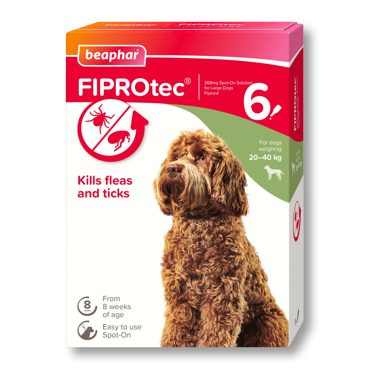 Beaphar - FIPROtec Spot-On Flea & Tick Treatment for Medium Dogs 10-20kg - 6 Pipettes - Kills Fleas & Ticks – Veterinary Medicine - Easy to Apply Monthly - Suitable for Dogs & Puppies from 8 Weeks