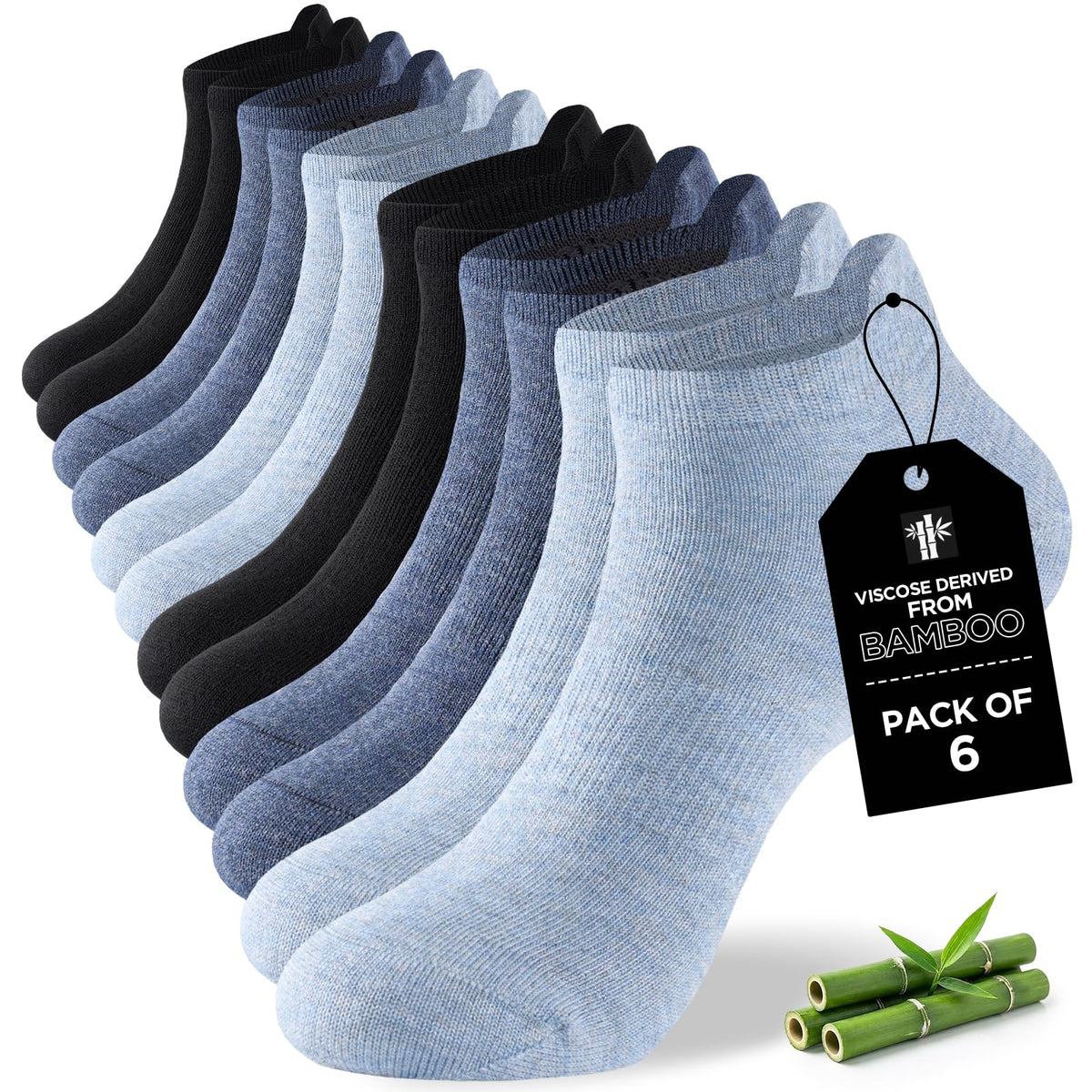 Niorasen Bamboo Trainer Socks for Men & Women, 6 Pairs, Low Cut
