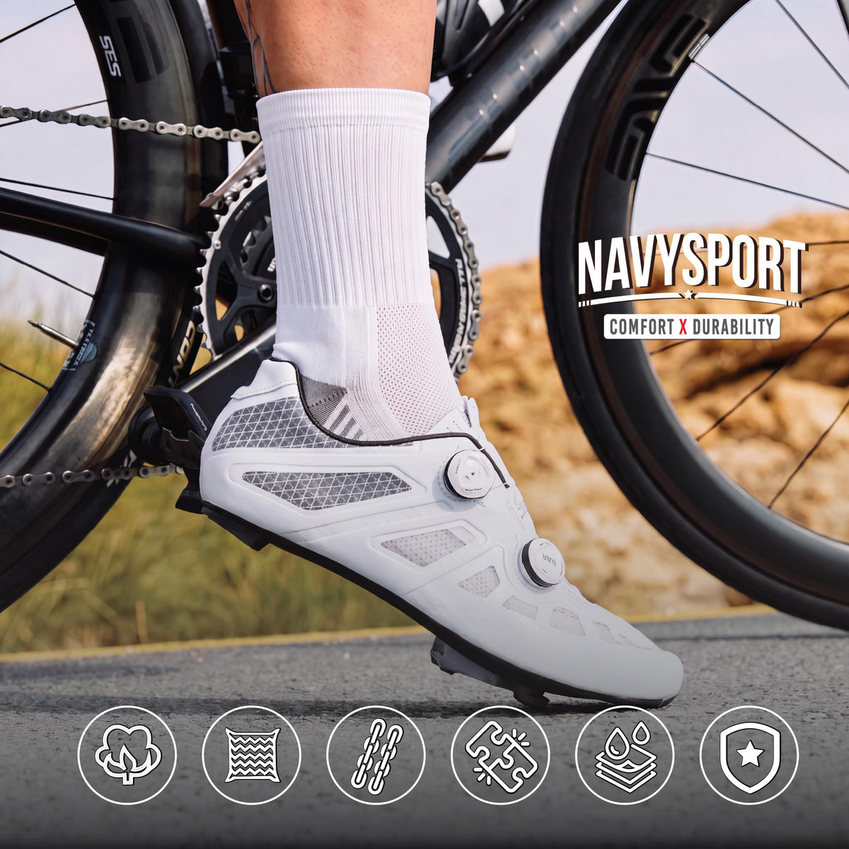 NAVYSPORT Men's Cotton Sports Socks, Pack of 6 Pairs