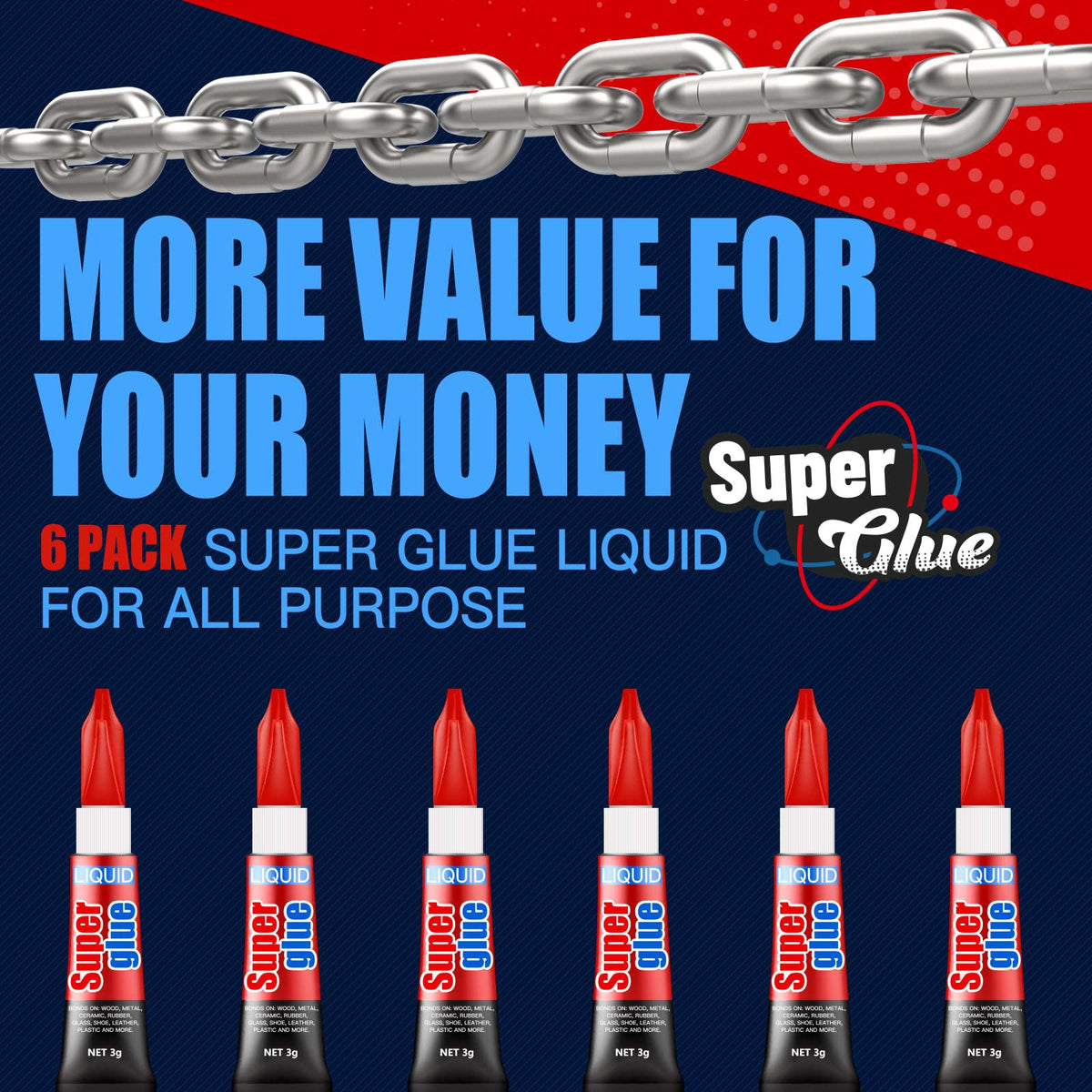 3g (12 Pack), Super Glue Liquid, All Purpose, Fast Setting, Ideal for Metal, Ceramics, Leather & More