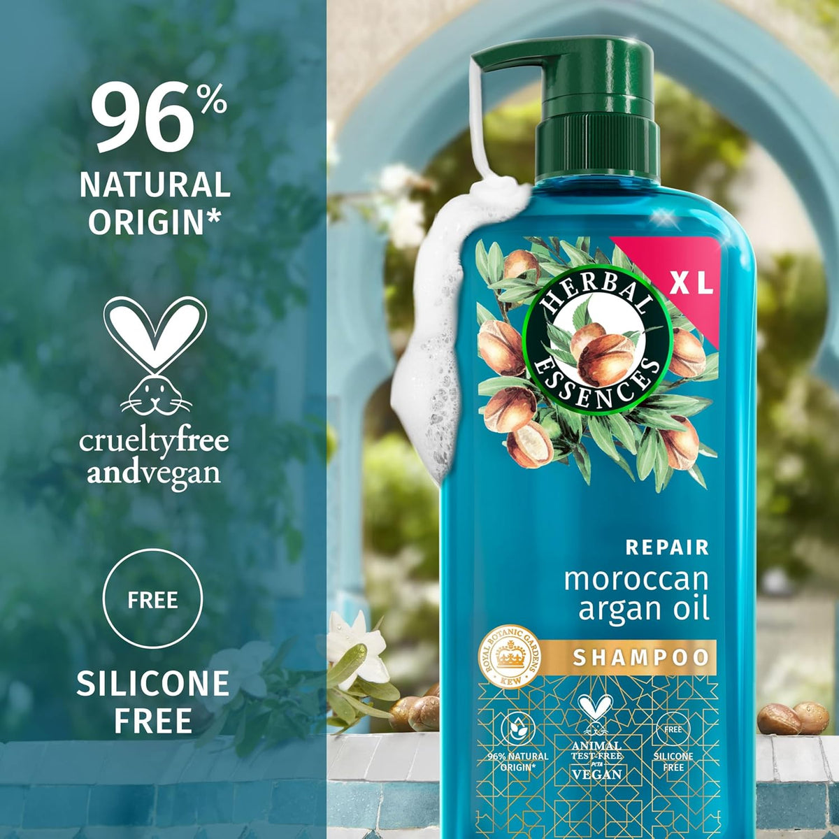 Herbal Essences Repair Moroccan Argan Oil Shampoo 650ml for Damaged Hair. Intense Nourishment for Softer, Smoother Hair. With Pure Argan Oil. Silicone-Free, Vegan and Cruelty Free