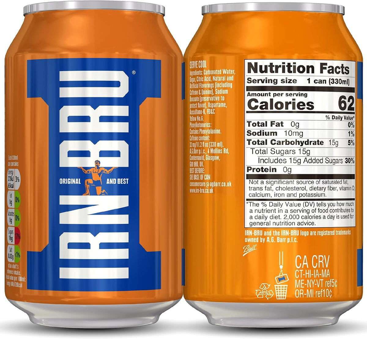 IRN-BRU Carbonated Soft Drink, 24 Pack, 330ml Cans
