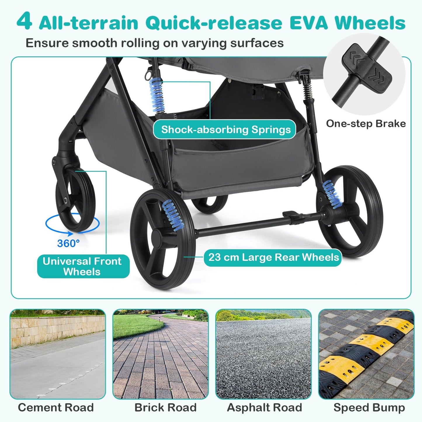 COSTWAY 3 in 1 Baby Stroller, Foldable Travel System Pram with Reversible Seat, Adjustable Canopy & Backrest, Mesh Net, Storage Basket, Lightweight Infant Newborn Pushchair for 0-36 Months (Grey)