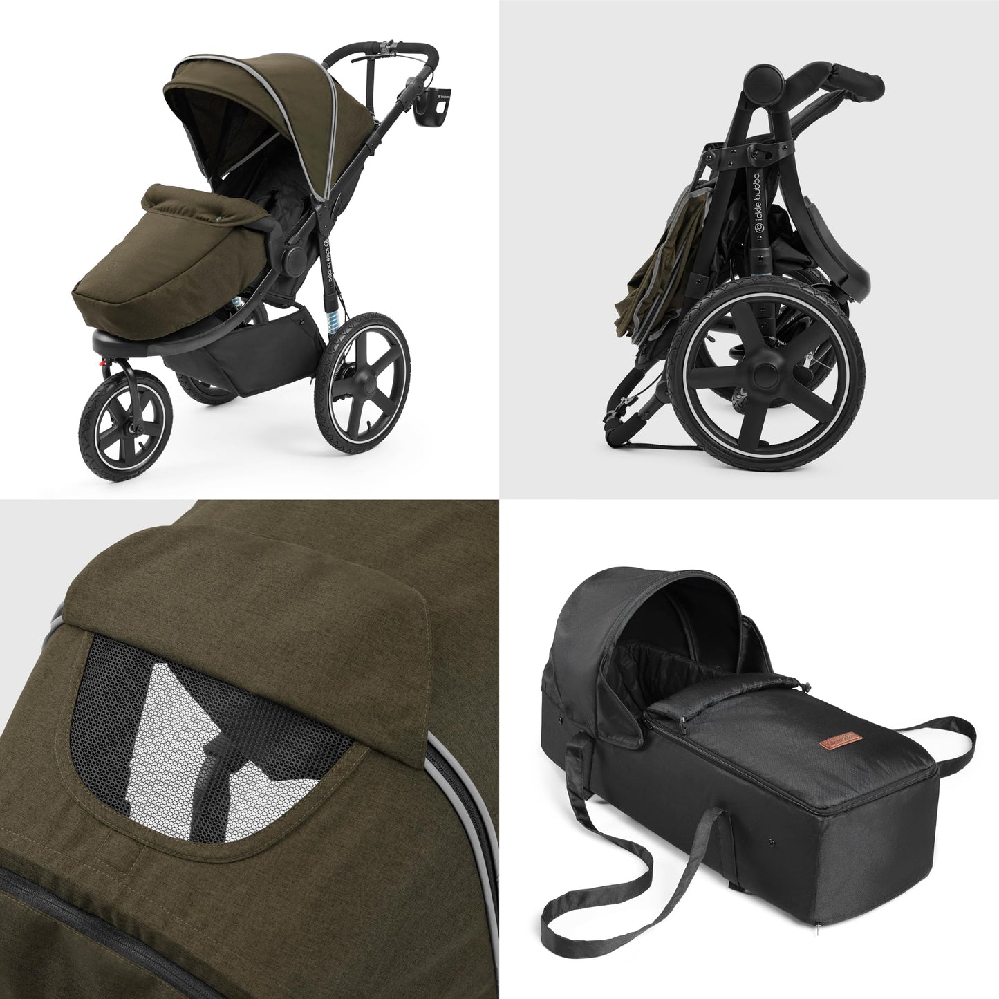 Ickle Bubba Venus Jogger Pro Max Stroller (Charcoal Grey) – All-Terrain 3-Wheel Pushchair from Birth to 22kg, Waterproof Hood & Footwarmer, Adjustable Handle, Cup Holder & Self-Locking Fold