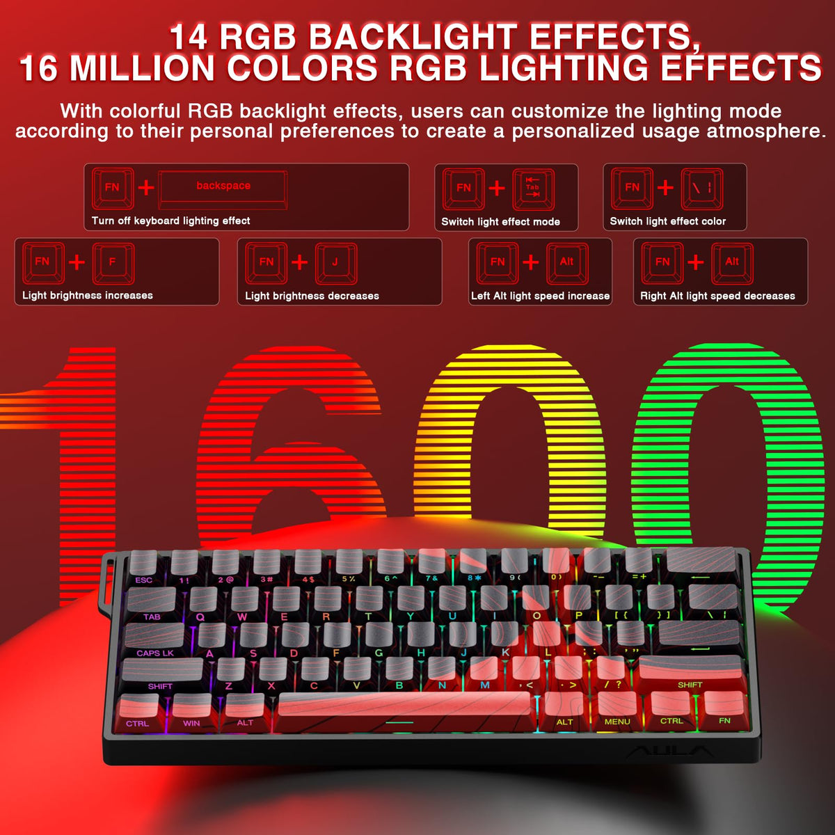 AULA WIN60 HE Mechanical Gaming Keyboard Wired,Hall Effect Magnetic Switches,Adjustable Actuation Rapid Trigger,8K Polling Rate,RGB Backlight,60% Percent Keyboard for Mac/Win (BLACK) (Pack of 2)