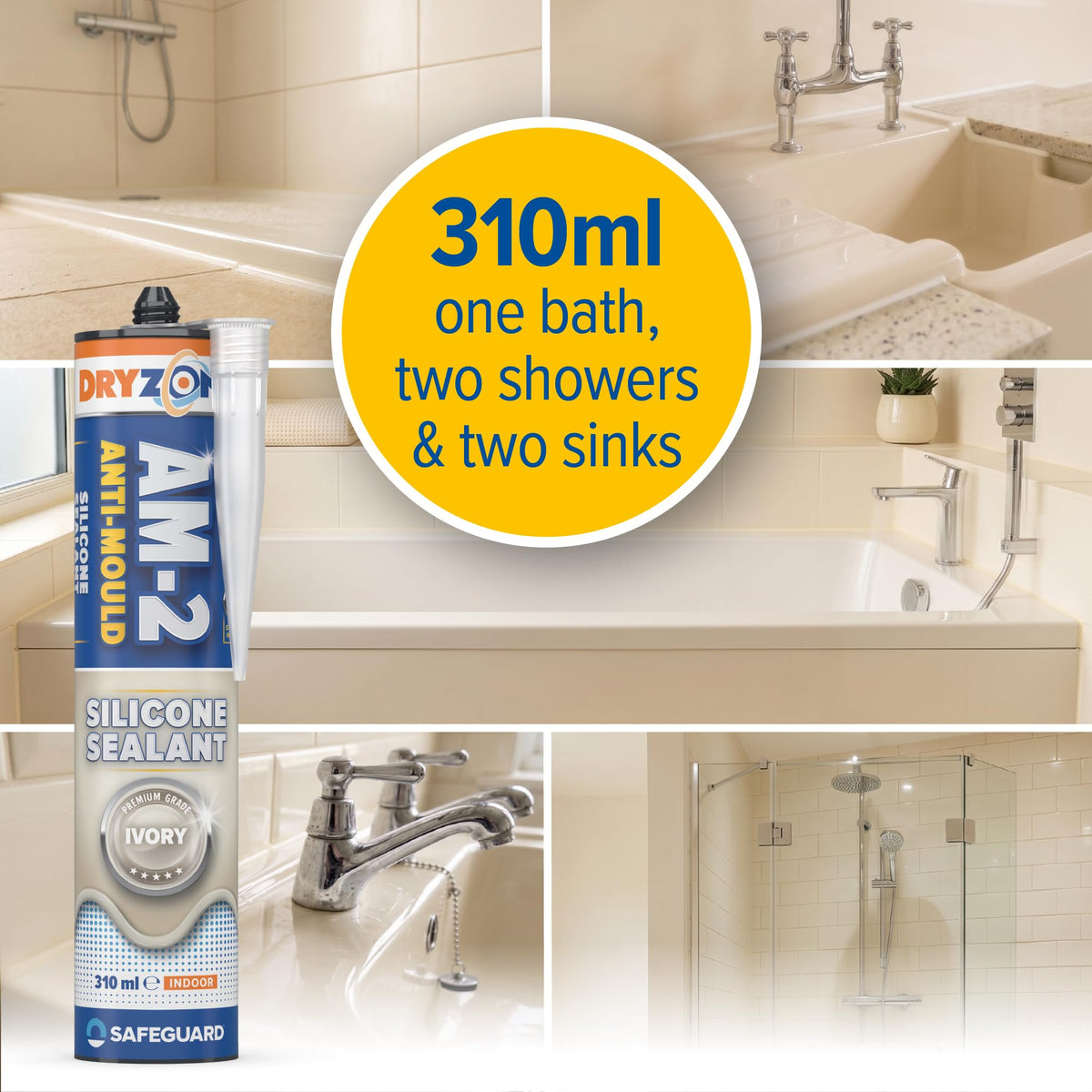 Dryzone Silicone Sealant White Anti Mould 310ml - Premium Sanitary-Grade
