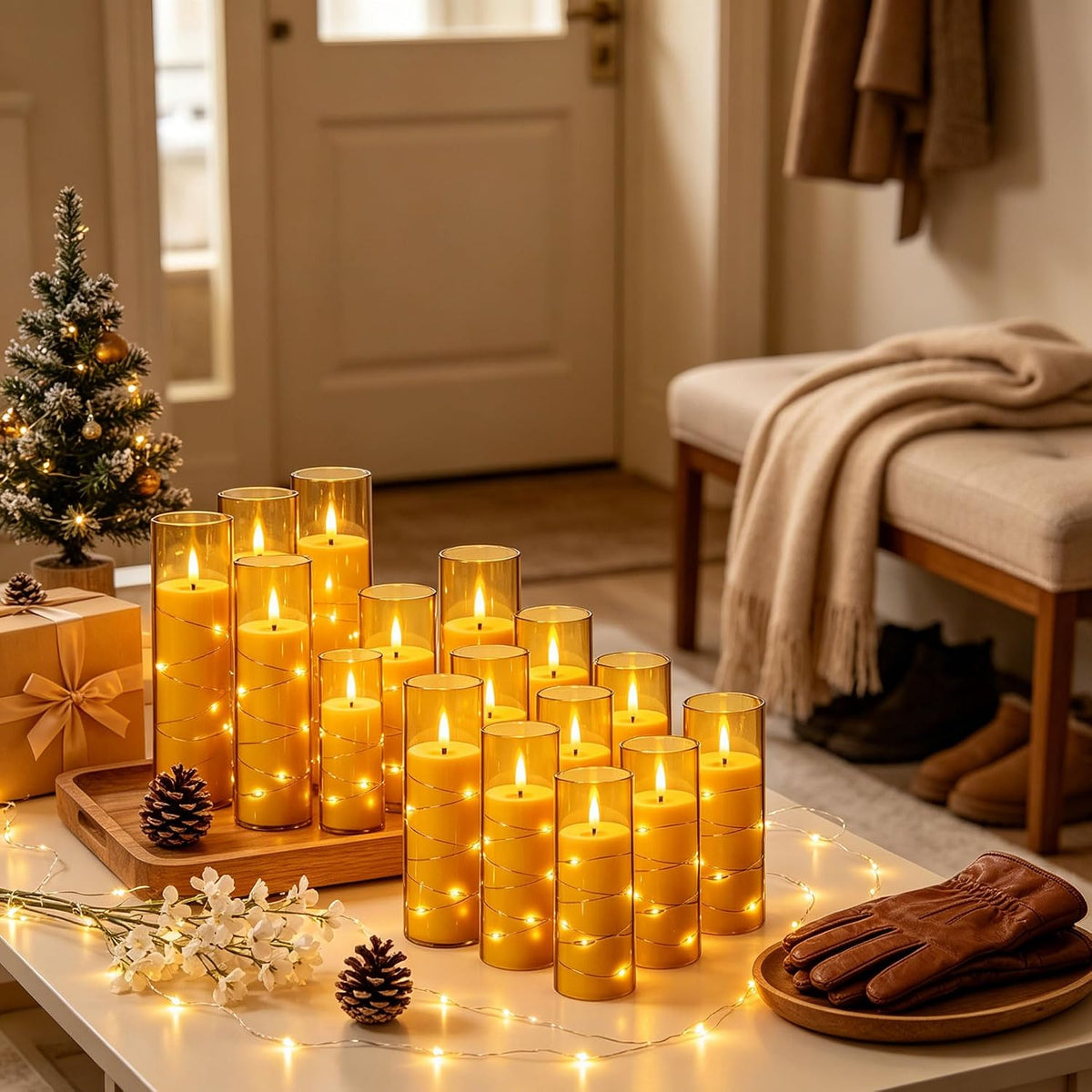 5 Pack Ivory Transparent Taper Candles, Black Wick Flickering Flameless LED Candles with Fairy Lights, Heat Resistant Reusable Plastic Candles, Remote Control, 14/14/16/18/20cm, Indoor Outdoor Decor