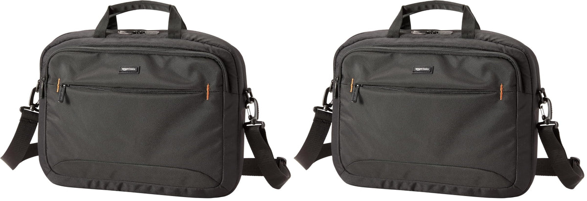Amazon Basics Compact Laptop Shoulder Bag Carrying case with Accessory Storage Pockets (14 inch - 35.6 cm) Black, 3-Pack