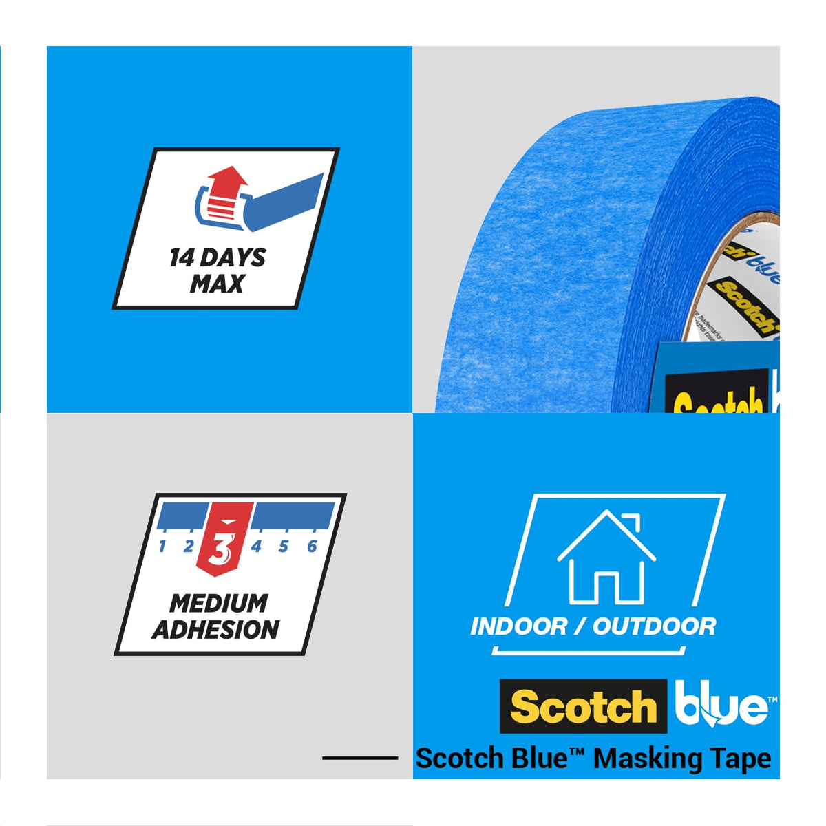 ScotchBlue Multi-Surface Premium Masking Tape, 24mm x 41m, 1 Roll/Pack - Scotch Adhesive Blue Painters Tape, For Painting and Decorating, Indoor & Outdoor, Sticks Well, 100% PEFC