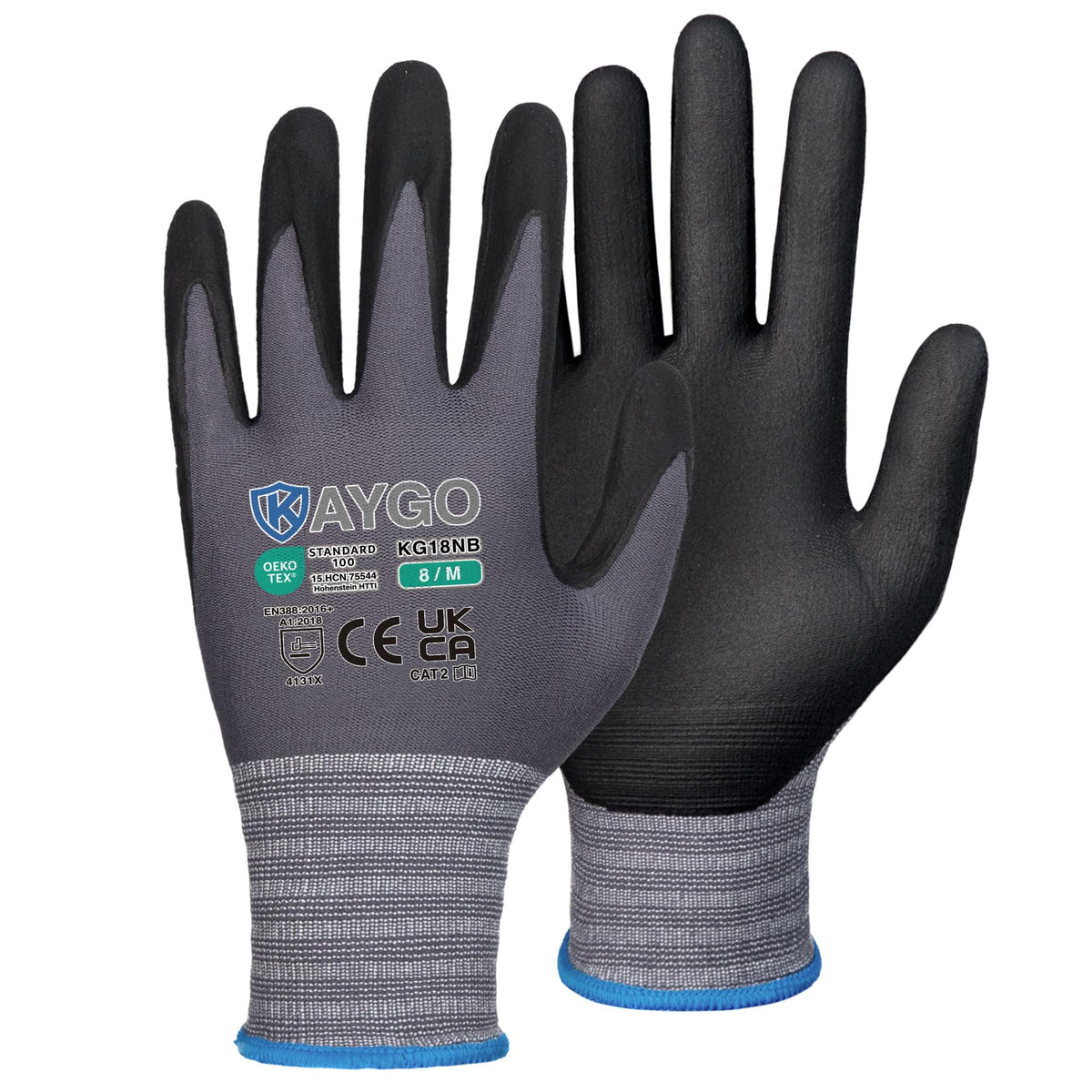 KAYGO Safety Work Gloves MicroFoam Nitrile Coated 12 Pairs, KG18NB