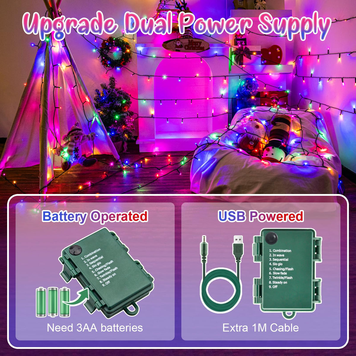 cshare Halloween Decorations Fairy Lights, 20Ft 60LED Orange-Purple USB/Battery String Lights with Timer Waterproof for Outdoor Indoor Autumn Fall Halloween Decorations-Green Wire