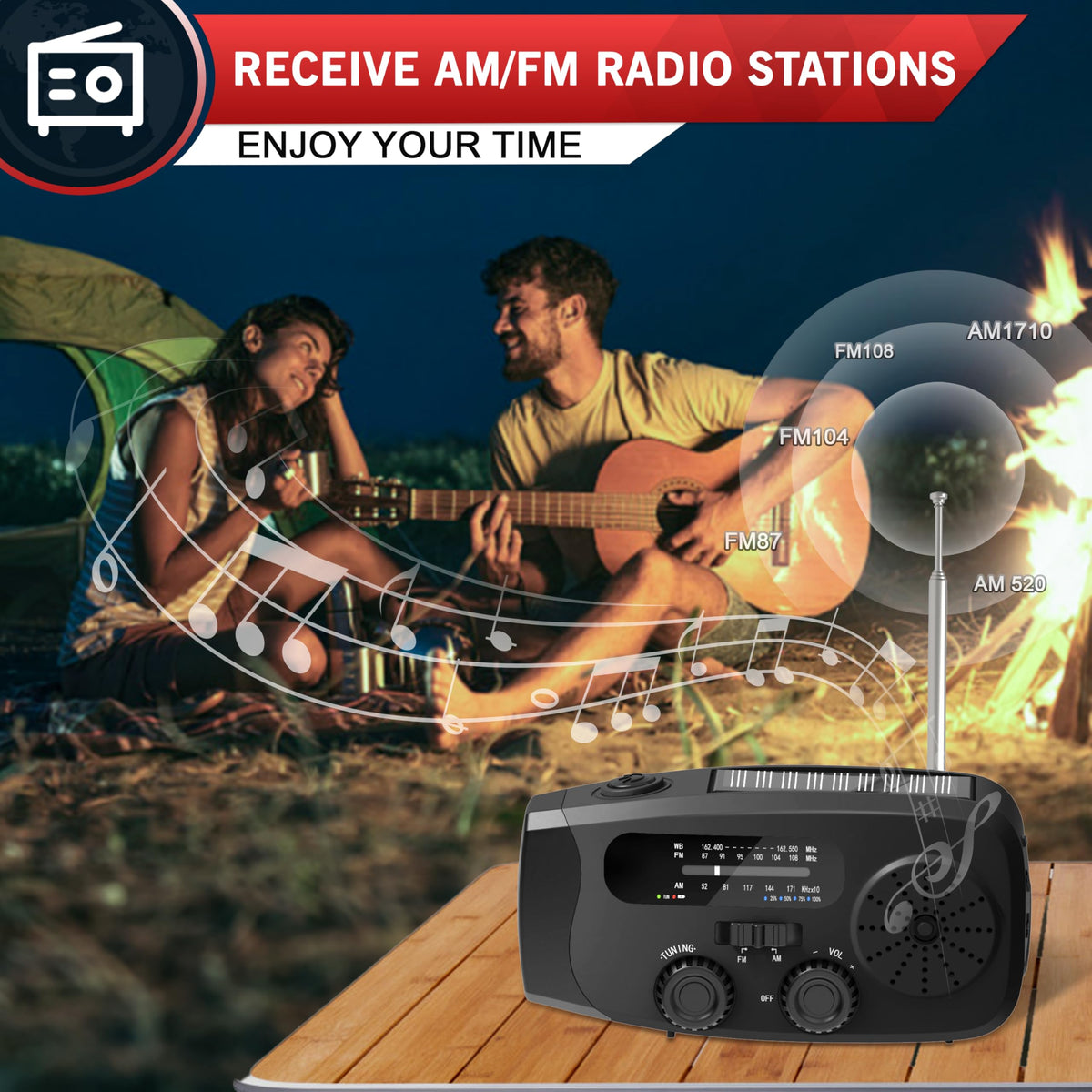 Wind Up Solar Radio, 7400mWh (2000mAh) Solar Powered Radio Emergency Hand Crank Radio with 3 Built-in Cables, Battery Operated, SOS Alarm & Flashlight, Emergency wind up torch for Hurricane, Emergency