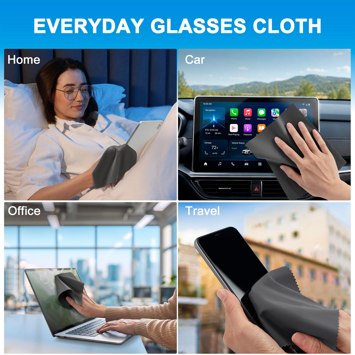 Japanese-Style Premium Microfiber Glasses Cleaning Cloth Streak & Scratch-Free Lens Cleaning Cloth – Safe for Eyeglasses, Sunglasses, Glasses Cleaner, Lens Wipes, iPhone & Screens (12 Pack)