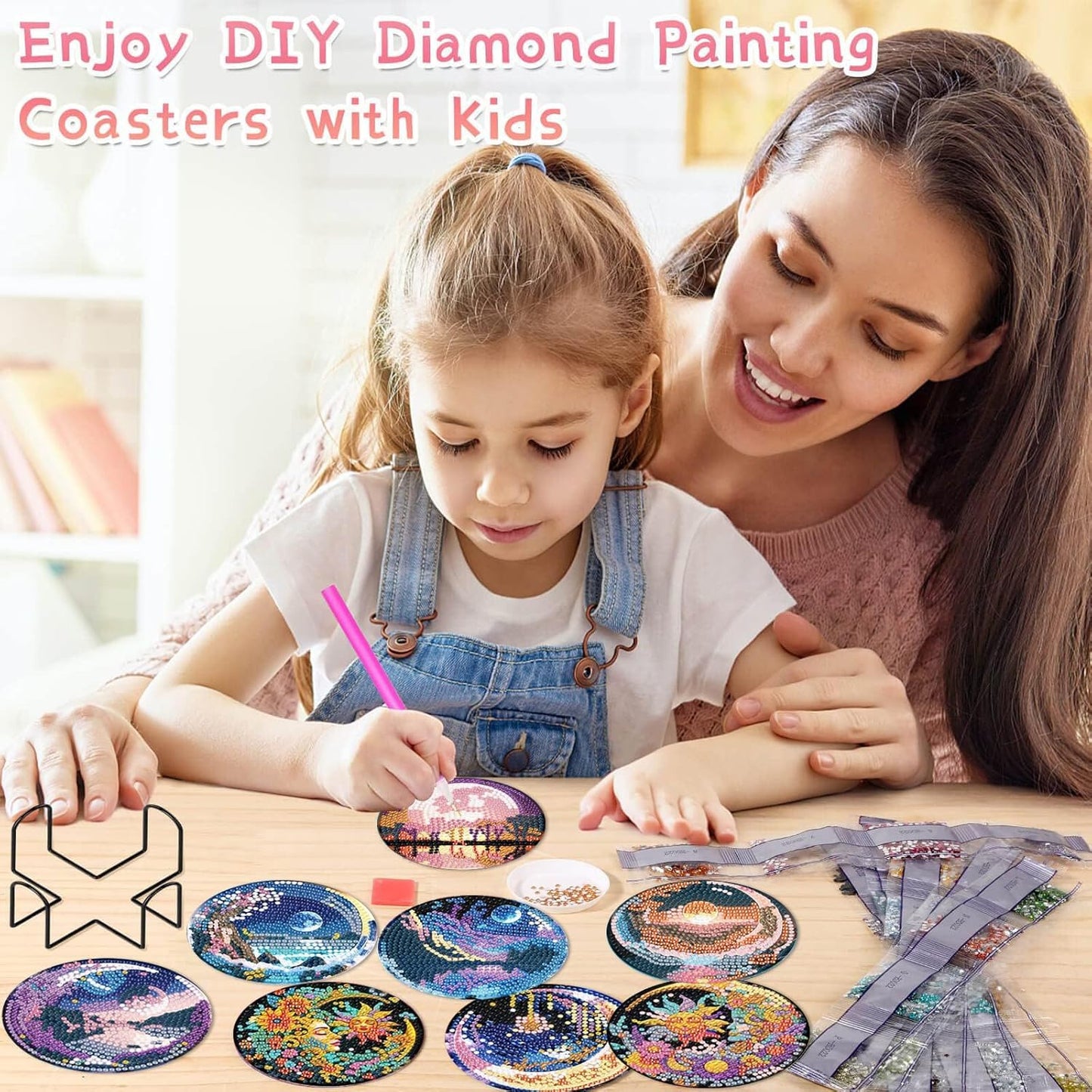 8 Pcs Flowers Diamond Art Coasters Kits for Adults Begainners,Full Drill Diamond Painting Coasters Kit with Holder,DIY Gem Painting Craft Kits for Adults Supplies Gift (Flowers).