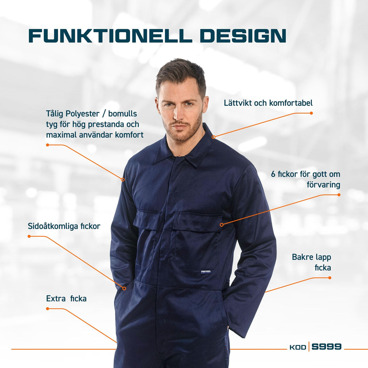 Portwest Euro Work Men's Polycotton Men's Polycotton Coverall