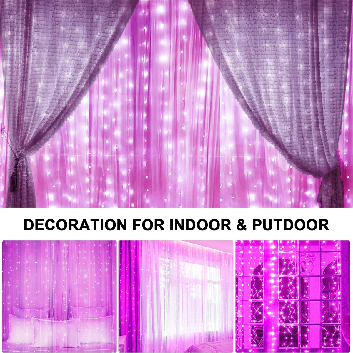 Lezonic Curtain Fairy Lights, 3m×3m 300LED Curtain String Lights Plug in
