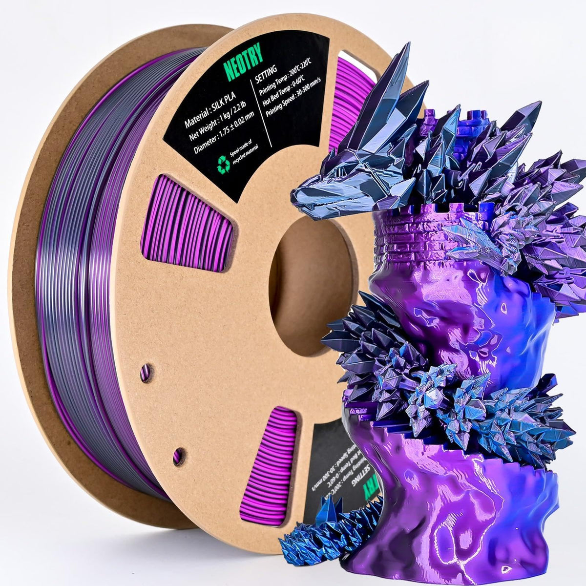 Silk Tri Colour PLA Filament 1.75mm 1kg, Multicolor 3D Printer Filament, Filament 3D Printing Materials for Most FDM 3D Printer, Silk PLA Red Yellow Blue, Rainbow PLA Filament 1.75mm ± 0.02