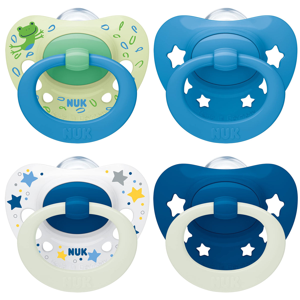 NUK Signature Day & Night Baby Dummy | 6-18 months | Soothes 95% of Babies | Heart-Shaped BPA-Free Silicone Soothers | Glow-in-the-Dark | Hearts | 4 Count
