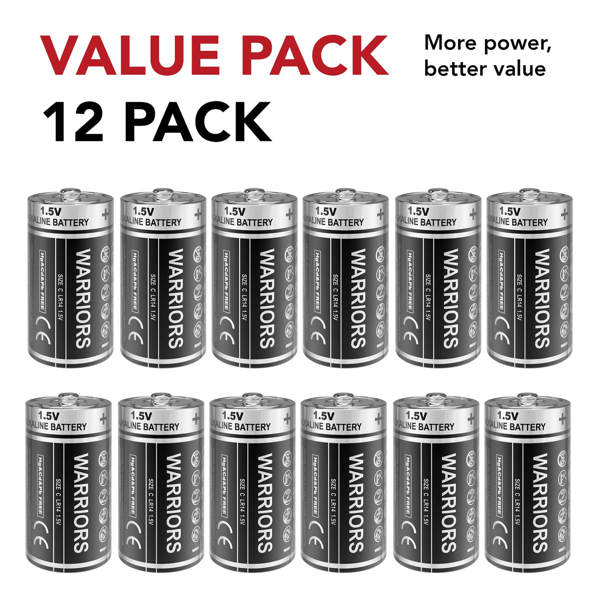Warriors 2X 9V Alkaline Batteries, 6LR61, Long Lasting Power