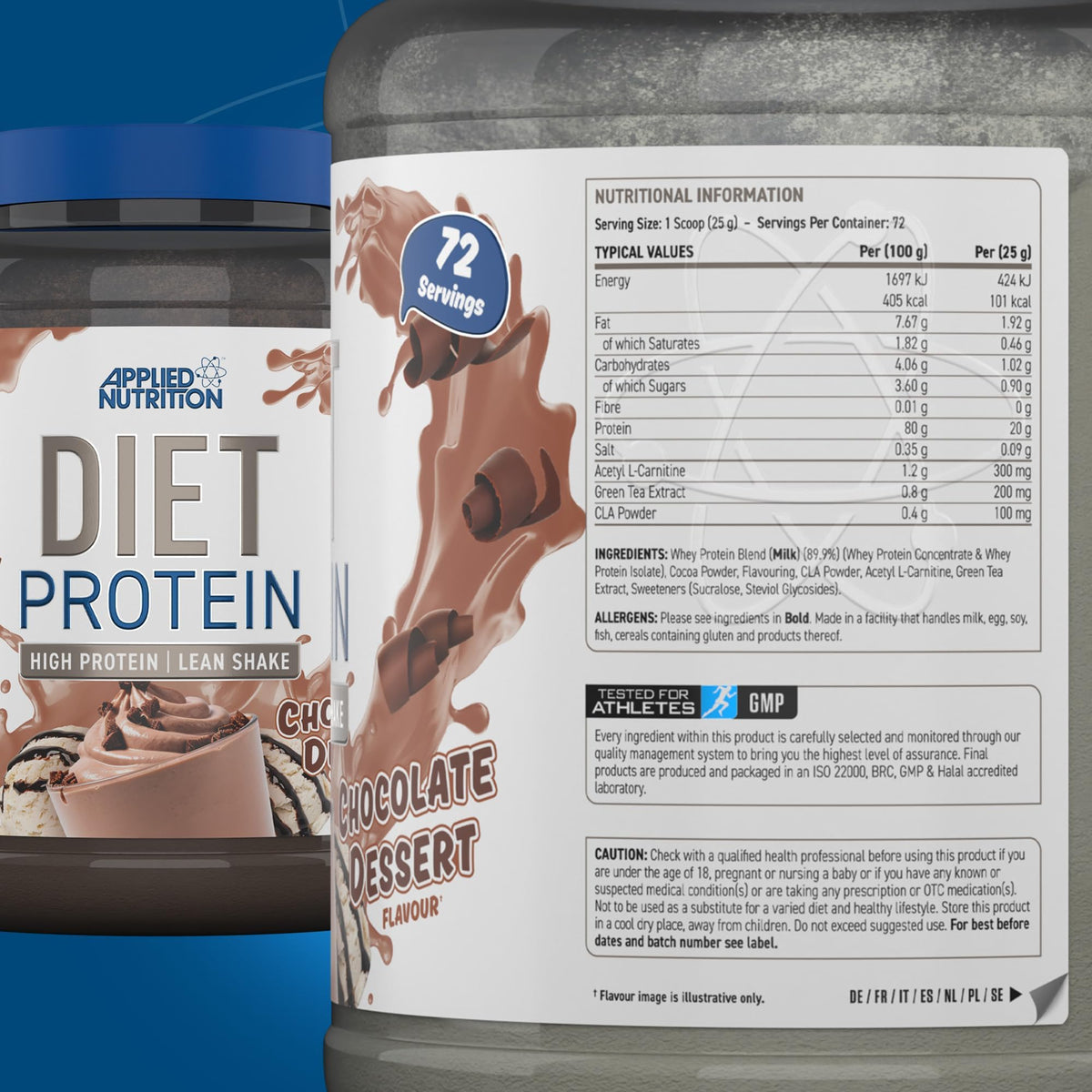Applied Nutrition Diet Whey - High Protein Powder Supplement, Low Carb & Sugar, for Weight Management with CLA, L Carnitine, Green Tea (450g - 18 Servings) (Vanilla)