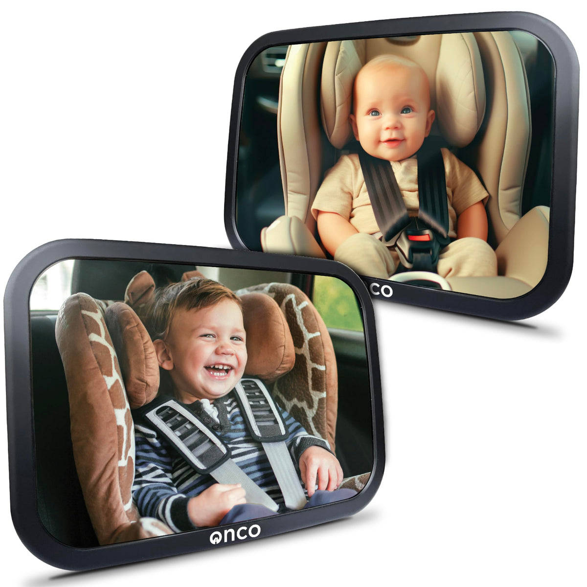 Onco Baby Car Mirror - Award-Winning, Shatterproof & Shakeproof [Black]