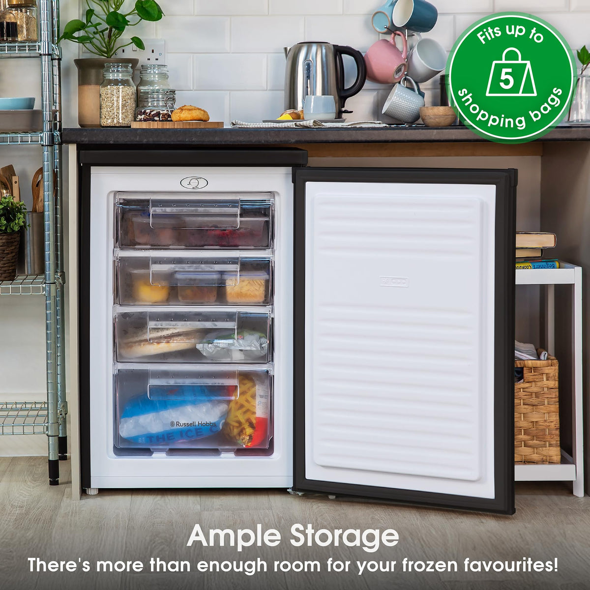 Abode Under Counter Freezer 55cm Wide Freestanding White 91 Litre with 4 Drawers, Adjustable Feet & Reversible Door, 4 Star Freezer, Suitable for Garages & Outbuildings A85UCFZ552E1W (White, 55 cm)