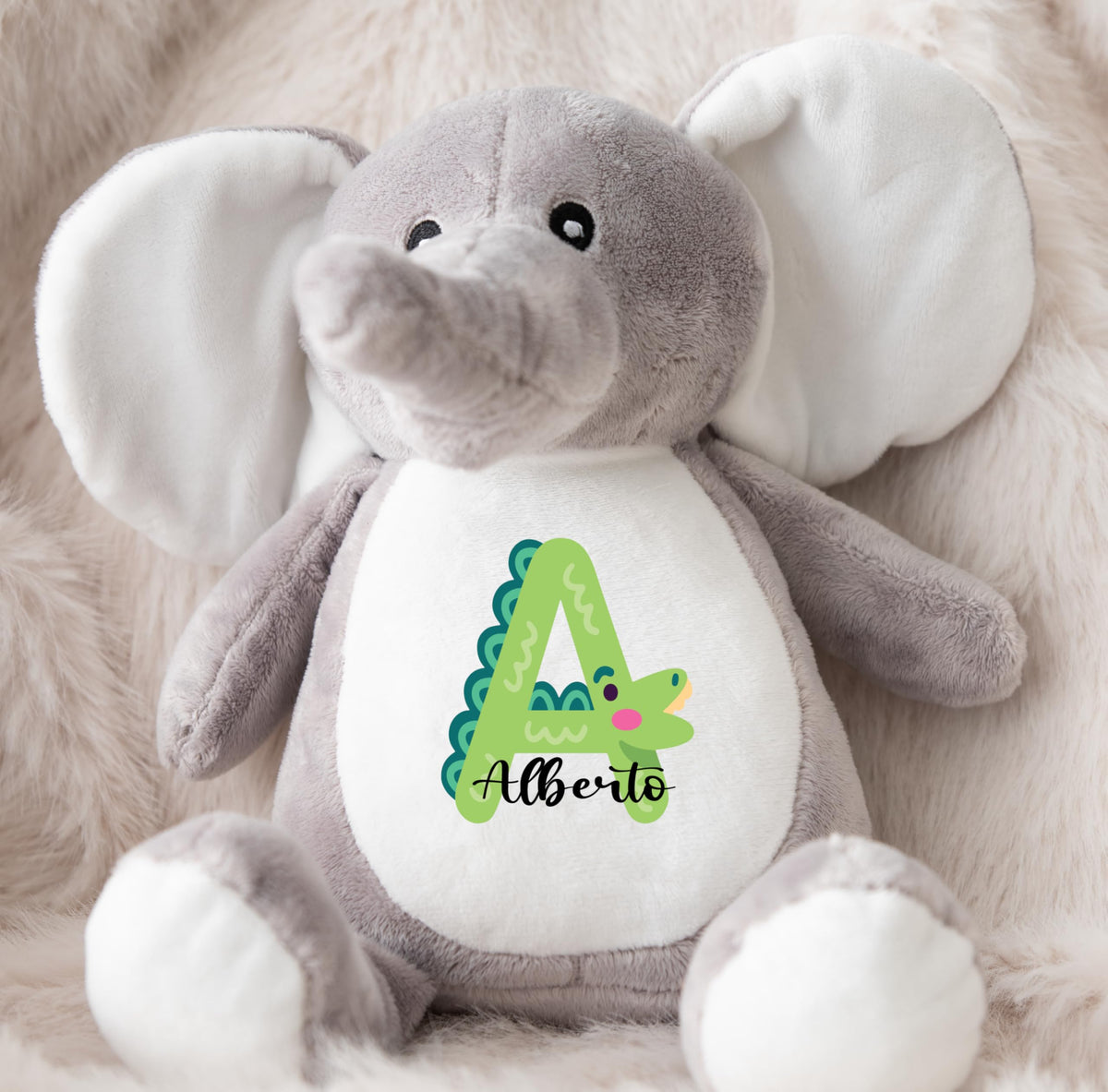 Crafted Memories - Personalised Teddy | Velveteen Bunny Soft Toy | Customisable Name for Newborns | Keepsake for Boys & Girls | Baby Shower Item | Pink Initial | Grey or White, 20-23cm